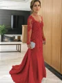 Sheath/Column V-neck Sweep Train Tulle Mother of the Bride Dresses With Appliques Lace