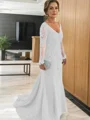 Sheath/Column V-neck Sweep Train Tulle Mother of the Bride Dresses With Appliques Lace