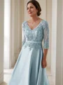 A-Line/Princess V-neck Floor-Length Satin Mother of the Bride Dresses With Appliques Lace