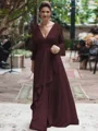 A-Line/Princess V-neck Floor-Length Chiffon Mother of the Bride Dresses With Ruffles