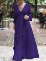 A-Line/Princess V-neck Floor-Length Chiffon Mother of the Bride Dresses With Ruffles