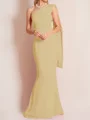 Sheath/Column One-Shoulder Floor-Length Stretch Crepe Mother of the Bride Dresses With Ruffles
