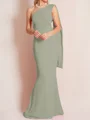 Sheath/Column One-Shoulder Floor-Length Stretch Crepe Mother of the Bride Dresses With Ruffles