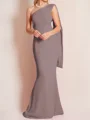 Sheath/Column One-Shoulder Floor-Length Stretch Crepe Mother of the Bride Dresses With Ruffles