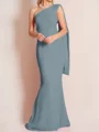 Sheath/Column One-Shoulder Floor-Length Stretch Crepe Mother of the Bride Dresses With Ruffles