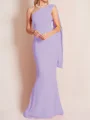 Sheath/Column One-Shoulder Floor-Length Stretch Crepe Mother of the Bride Dresses With Ruffles