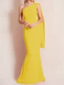 Sheath/Column One-Shoulder Floor-Length Stretch Crepe Mother of the Bride Dresses With Ruffles