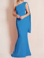 Sheath/Column One-Shoulder Floor-Length Stretch Crepe Mother of the Bride Dresses With Ruffles