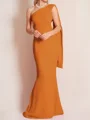 Sheath/Column One-Shoulder Floor-Length Stretch Crepe Mother of the Bride Dresses With Ruffles
