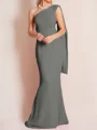 Sheath/Column One-Shoulder Floor-Length Stretch Crepe Mother of the Bride Dresses With Ruffles