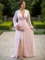 A-Line/Princess V-neck Sweep Train Chiffon Mother of the Bride Dresses With Leg Slit