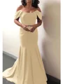 Trumpet/Mermaid Off-the-Shoulder Sweep Train Silk Like Satin Mother of the Bride Dresses With Ruffles