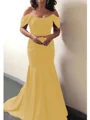 Trumpet/Mermaid Off-the-Shoulder Sweep Train Silk Like Satin Mother of the Bride Dresses With Ruffles