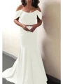 Trumpet/Mermaid Off-the-Shoulder Sweep Train Silk Like Satin Mother of the Bride Dresses With Ruffles