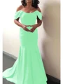 Trumpet/Mermaid Off-the-Shoulder Sweep Train Silk Like Satin Mother of the Bride Dresses With Ruffles