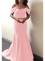 Trumpet/Mermaid Off-the-Shoulder Sweep Train Silk Like Satin Mother of the Bride Dresses With Ruffles