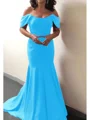 Trumpet/Mermaid Off-the-Shoulder Sweep Train Silk Like Satin Mother of the Bride Dresses With Ruffles
