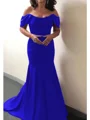 Trumpet/Mermaid Off-the-Shoulder Sweep Train Silk Like Satin Mother of the Bride Dresses With Ruffles