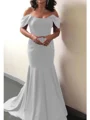 Trumpet/Mermaid Off-the-Shoulder Sweep Train Silk Like Satin Mother of the Bride Dresses With Ruffles