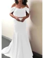 Trumpet/Mermaid Off-the-Shoulder Sweep Train Silk Like Satin Mother of the Bride Dresses With Ruffles