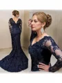 Sheath/Column V-neck Chapel Train Lace Mother of the Bride Dresses With Appliques Lace