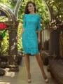 Sheath/Column Off-the-Shoulder Knee-Length Lace Mother of the Bride Dresses With Appliques Lace