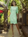 Sheath/Column Off-the-Shoulder Knee-Length Lace Mother of the Bride Dresses With Appliques Lace