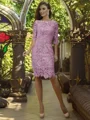 Sheath/Column Off-the-Shoulder Knee-Length Lace Mother of the Bride Dresses With Appliques Lace