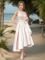 A-Line/Princess Scoop Asymmetrical Satin Mother of the Bride Dresses With Bow