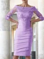 Sheath/Column Scoop Knee-Length Satin Mother of the Bride Dresses With Appliques Lace