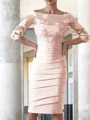 Sheath/Column Scoop Knee-Length Satin Mother of the Bride Dresses With Appliques Lace