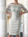 Sheath/Column Scoop Knee-Length Satin Mother of the Bride Dresses With Appliques Lace