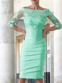 Sheath/Column Scoop Knee-Length Satin Mother of the Bride Dresses With Appliques Lace