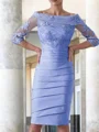 Sheath/Column Scoop Knee-Length Satin Mother of the Bride Dresses With Appliques Lace