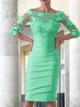 Sheath/Column Scoop Knee-Length Satin Mother of the Bride Dresses With Appliques Lace