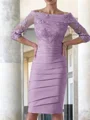 Sheath/Column Scoop Knee-Length Satin Mother of the Bride Dresses With Appliques Lace