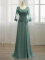 A-Line/Princess Scoop Sweep Train Chiffon Mother of the Bride Dresses With Appliques Lace