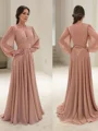 A-Line/Princess V-neck Sweep Train Chiffon Mother of the Bride Dresses With Belt/Sash