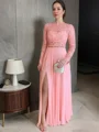 A-Line/Princess High Neck Floor-Length Chiffon Mother of the Bride Dresses With Leg Slit
