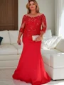 Sheath/Column Scoop Sweep Train Satin Mother of the Bride Dresses With Appliques Lace