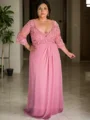A-Line/Princess V-neck Sweep Train Chiffon Mother of the Bride Dresses With Appliques Lace
