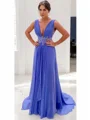 A-Line/Princess V-neck Sweep Train Chiffon Mother of the Bride Dresses With Ruffles