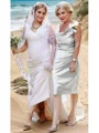 Sheath/Column Square Knee-Length Silk like Satin Mother of the Bride Dresses With Ruffles