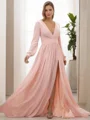 A-Line/Princess V-neck Sweep Train Chiffon Mother of the Bride Dresses With Leg Slit