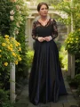 A-Line/Princess V-neck Sweep Train Satin Mother of the Bride Dresses With Lace