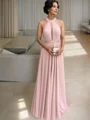 A-Line/Princess Halter Floor-Length Stretch Crepe Mother of the Bride Dresses With Ruffles