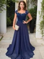 A-Line/Princess Scoop Sweep Train Chiffon Mother of the Bride Dresses With Lace