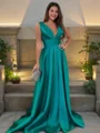 A-Line/Princess V-neck Sweep Train Satin Mother of the Bride Dresses With Ruffles