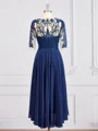 A-Line/Princess Bateau Tea-Length Chiffon Mother of the Bride Dresses With Appliques Lace