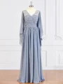 A-Line/Princess V-neck Floor-Length Chiffon Mother of the Bride Dresses With Appliques Lace